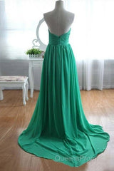 Green A-Line Sweetheart Neck Chiffon Long Evening Prom Dress, Evening Dress