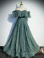 Green A line Tulle Long Evening Prom Dress, Green Graduation Dress