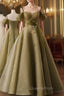 Green A-line Tulle Long Sweetheart Party Dress, Green Tulle Evening Prom Dress