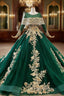 Green Ball Gown Tulle Appliques Beading Sequins Wedding Dress