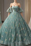 Green Ball Gown Tulle Straps Appliques Quinceanera Dress