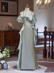 Green Flash Fabric Mermaid Spaghetti Straps Prom Dress