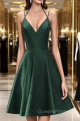 Green Halter Short Satin Long Party Dress, Green Homecoming Dress , Short Party Dress