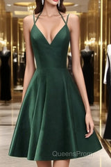 Green Halter Short Satin Long Party Dress, Green Homecoming Dress , Short Party Dress