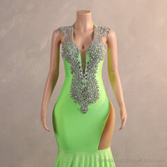 Green Mermaid V-NECK Prom Dresses Sequined Open Back Sleeveless Lace Crystal Formal Evening Party Gowns