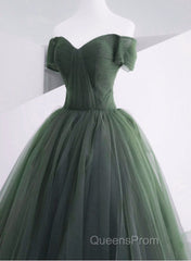 Green Off Shoulder Tulle Sweetheart Long Party Dress, Green Tulle Evening Dress Evening Prom Dress
