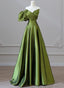 Green One-Shoulder Short Sleeves Backless Sweep Train Classy Prom Dress, Green Party Dress