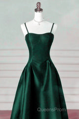 Green Satin Simple A-Line Floor Length Party Dress, Green Satin Straps Evening Prom Dress
