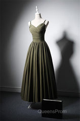 Green Satin Straps Long Wedding Party Dress, Green Long Evening Prom Dress Evening Dress