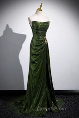 Green Sequins Long Mermaid Evening Prom Dress, Green Lace-Up Party Dress With Slit