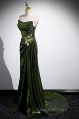Green Sequins Long Mermaid Evening Prom Dress, Green Lace-Up Party Dress With Slit