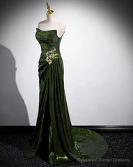 Green Sequins Mermaid Long Prom Dress with Leg Slit, Green Sequins Party Dress