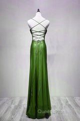 Green Straps Lace-Up Formal Dress Evening Dress, Green Spandex Evening Prom Dress