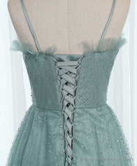 Green Sweetheart Neck Tulle Sequin Long Prom Dress, Tulle Graduation Dress