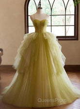 Green Sweetheart Straps Tulle Long Party Dress Evening Prom Dress A Line December Wedding Guest Dress