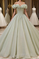 Green Tulle Beading Long Evening Prom Dress, Green Formal Graduation Dress