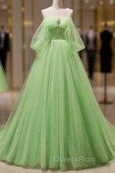 Green Tulle Beading Off Shoulder Sparkle Evening Prom Dress