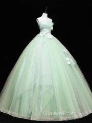 Green Tulle Lace Applique Long Evening Prom Dress, Green Sweet 16 Dress