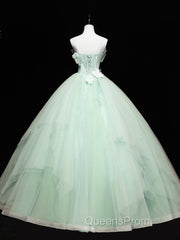 Green Tulle Lace Applique Long Evening Prom Dress, Green Sweet 16 Dress