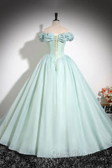 Green Tulle Long A-Line Evening Prom Dress, Lovely Off The Shoulder Evening Party Dress