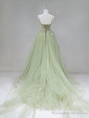 Green Tulle Long Prom Dress, A-Line Green Formal Long Evening Dress