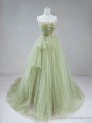 Green Tulle Long Prom Dress, A-Line Green Formal Long Evening Dress