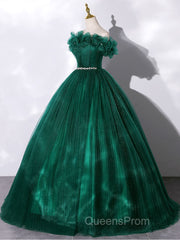 Green tulle off shoulder long Evening Prom Dress green tulle formal gown