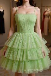 Green Tulle Short Evening Prom Dress, Cute Green Homecoming Dress