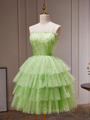 Green Tulle Short Evening Prom Dress, Cute Green Homecoming Dress