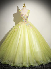 Green Tulle V-neck Appliques Quinceanera Dress