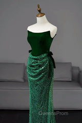 Green Tulle Velvet Long Evening Prom Dress, Green Long Formal Dress