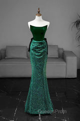 Green Tulle Velvet Long Evening Prom Dress, Green Long Formal Dress