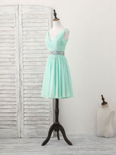 Green V Neck Chiffon Short Prom Dress, Green Homecoming Dress
