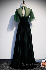 Green Velvet Long A-Line Evening Prom Dress Evening Dress