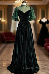 Green Velvet Long A-Line Evening Prom Dress Evening Dress