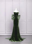 Green Velvet Straps Low Back Evening Dress, Green Velvet Prom Dress