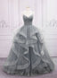 Grey V-neckline Tulle Long Formal Dress, Grey Sweetheart 16 Dress