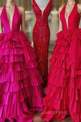 Halter A-Line Blue Satin Long Ruffled Evening Prom Dress With Slit