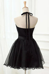 Halter Neck Backless Black Short Evening Prom Dress, Open Back Black Homecoming Dress