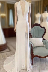 Halter Open Back Mermaid Long Wedding Dress