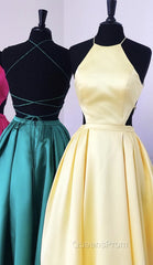 Halter Evening Prom Long Satin Gown Dress Lace Up Back