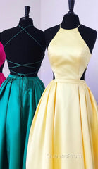 Halter Evening Prom Long Satin Gown Dress Lace Up Back