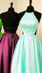 Halter Evening Prom Long Satin Gown Dress Lace Up Back