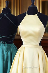 Halter Evening Prom Long Satin Gown Dress Lace Up Back