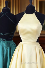 Halter Evening Prom Long Satin Gown Dress Lace Up Back