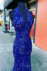 Halter Royal Blue Sequin Evening Dress Uk Long Evening Prom Dress