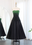 High-End Black And Green Color-Block A-Line Strapless Sequin Satin Long Classy Prom Dress