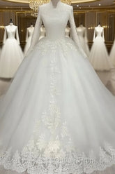 High Neck Lace Long Sleeves Muslim Wedding Dress For Women Vestido De Noiva