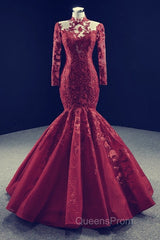High Neck Mermaid Evening Dress Lace Sleeves