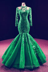 High Neck Mermaid Evening Dress Lace Sleeves